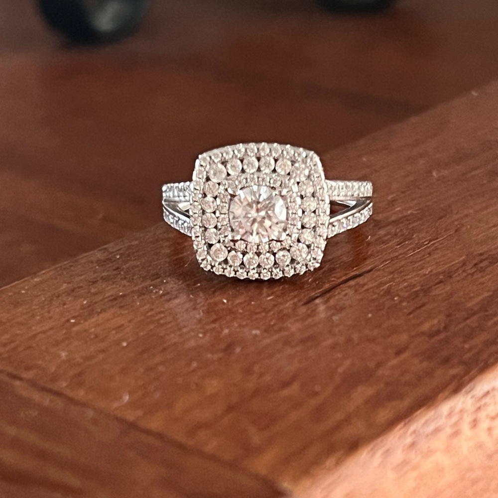 NEW Diamonique Sterling Triple Halo Engagement Ring